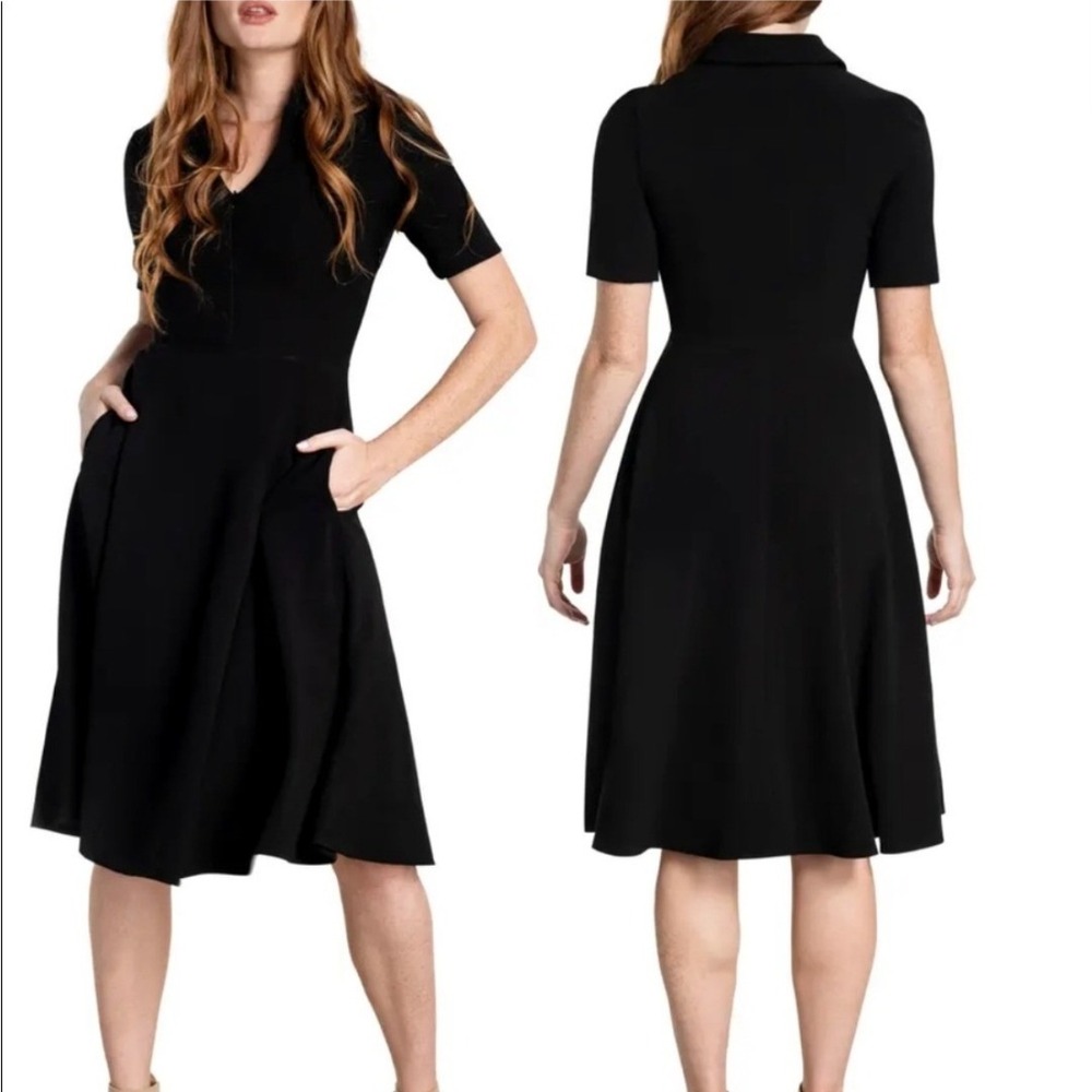 Dress The Population MALLORY HALF ZIP MIDI Dress Women XS CREPE SHORT SLEEVE